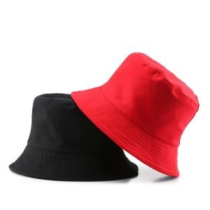 black and red bucket hat