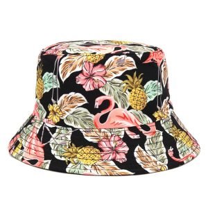 black floral bucket hat