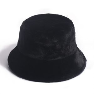 black plush bucket hat