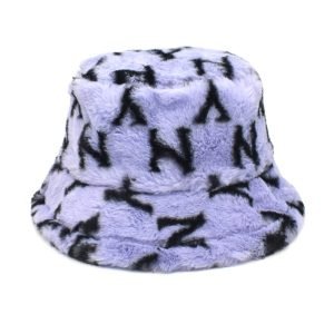 blue faux fur bucket hat