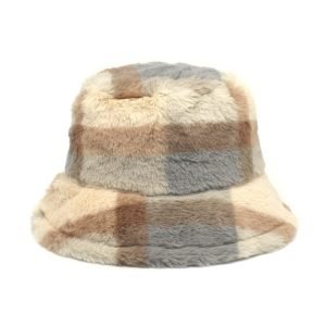 checkered fur bucket hat