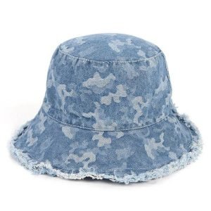 denim bucket hat with flower