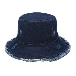 denim frayed bucket hat