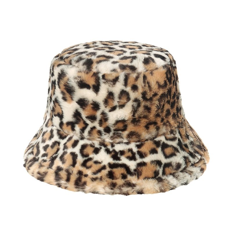 faux fur bucket hat leopard