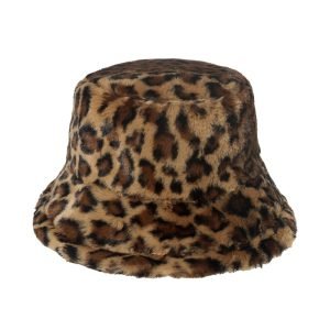 faux fur leopard bucket hat
