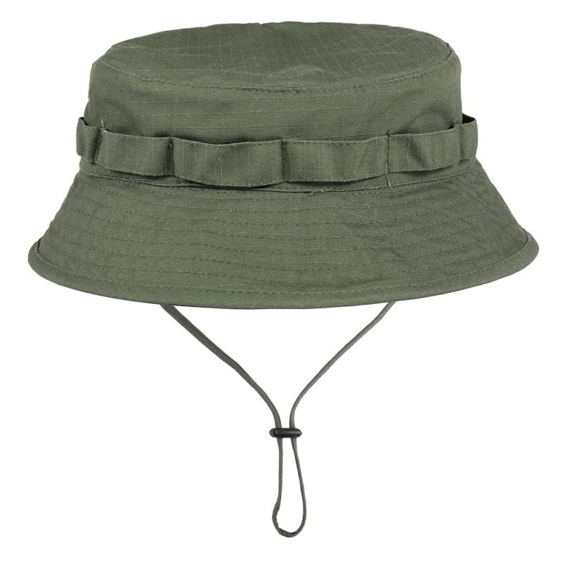 khaki bucket hat with string