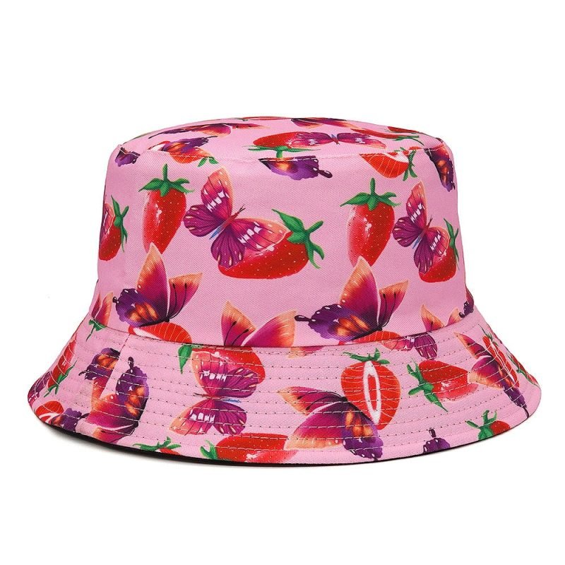 pink strawberry bucket hat
